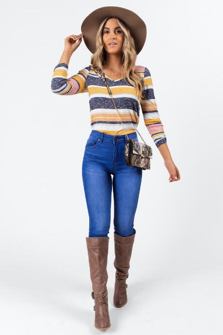 Francesca's Lennie Floral Henley Top - Marigold