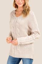 Francesca's Janie Cable Knit Sweater - Taupe