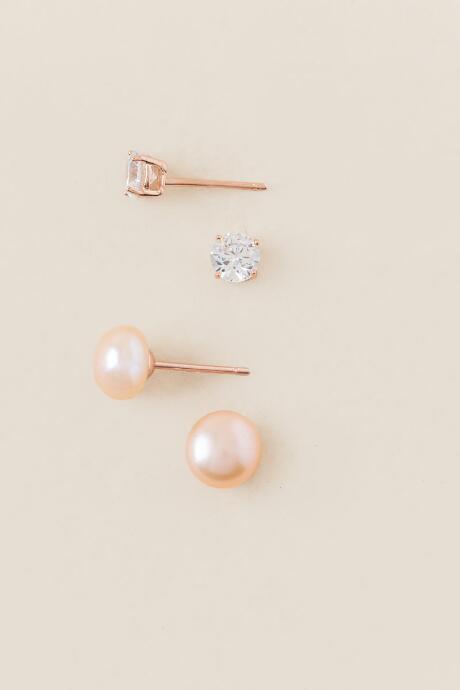 Francesca's Asher Cubic Zirconia Stud Earring Set In Rose Gold - Rose/gold
