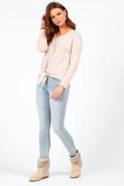 Francesca's Jenn Caged Back Button Top - Heather Oat