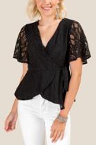 Francesca's Tabitha Lace Wrap Blouse - Black