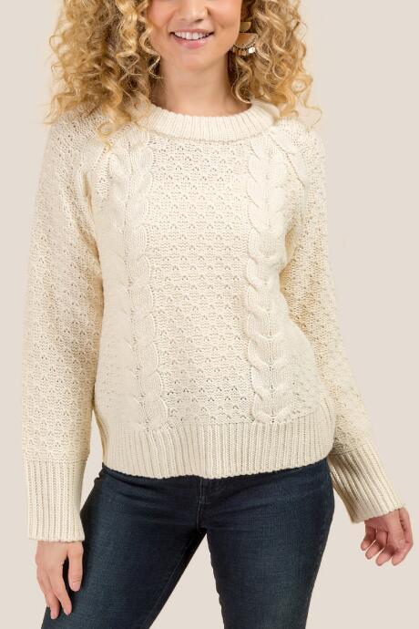 Francesca's Meredith Cable Knit Dolman Sweater - Ivory