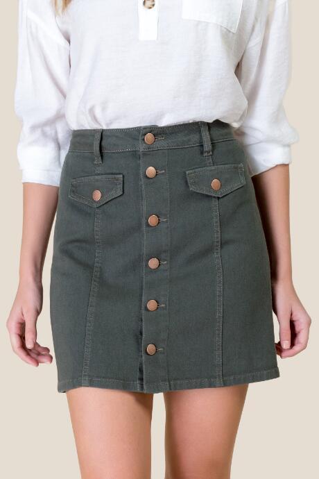 Francesca's Claudia Denim Mini Skirt - Forest