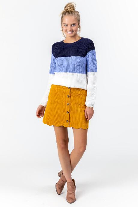 Francesca's Joey Color-block Scallop Sweater - Navy