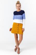 Francesca's Joey Color-block Scallop Sweater - Navy