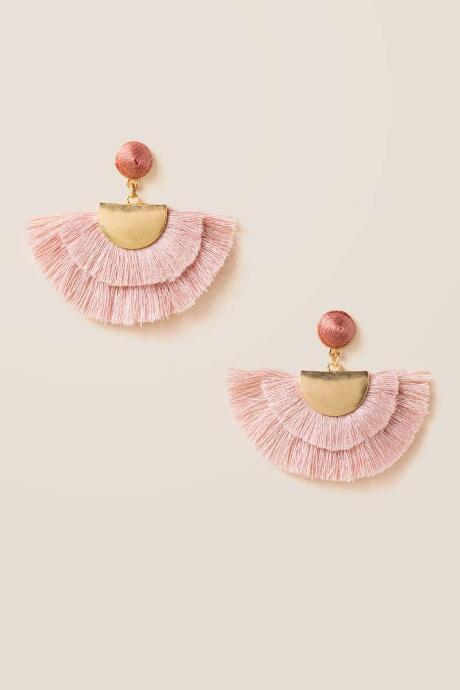 Francesca's Raegan Double Fan Tassel Earring - Pink