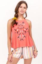 Francesca's Jamie Embroidered Tank Top - Coral