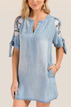 Francesca Inchess Nona Embroidery Cold Shoulder Shift Dress - Chambray