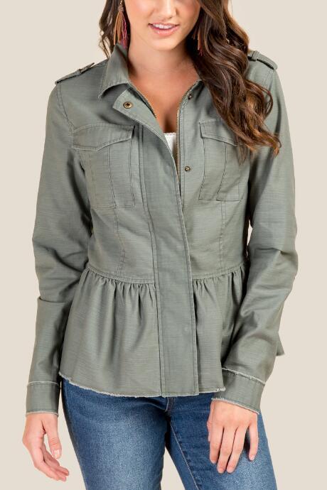 Francesca's Diane Twill Peplum Anorak - Dark Olive