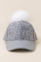 Francesca's Margie Fur Puff Baseball Cap - Gray