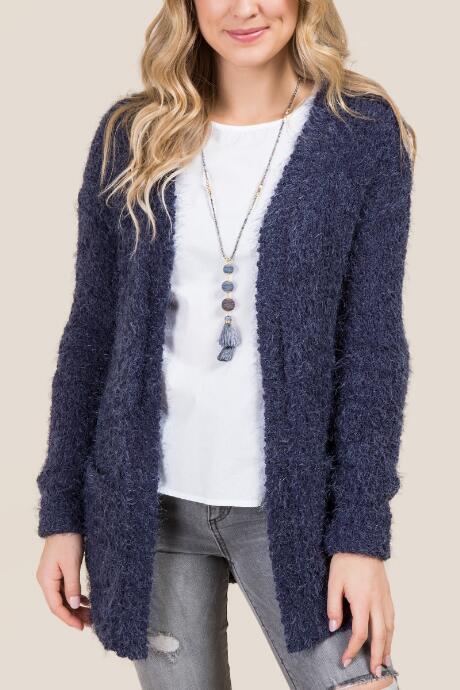 Francesca's Jeanine Popcorn Knit Cardigan - Navy