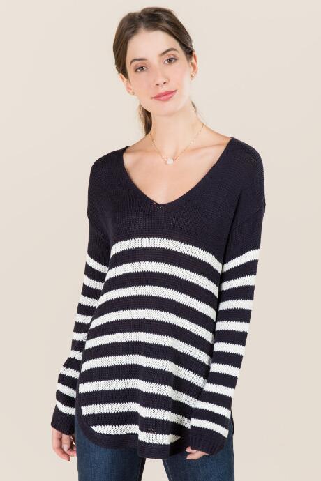 Mi Ami Jan Striped Pullover Sweater - Navy