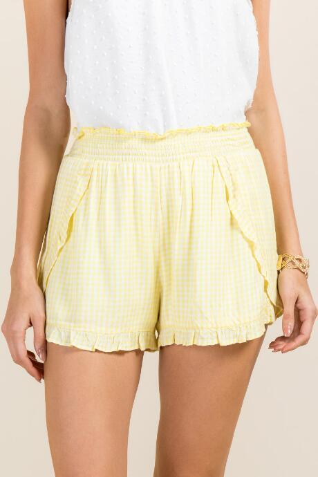Francesca Inchess Zinnia Smocked Fly Gingham Shorts - Lemonade