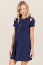 Alya Jina Lattice Sleeve Knit Dress - Blue