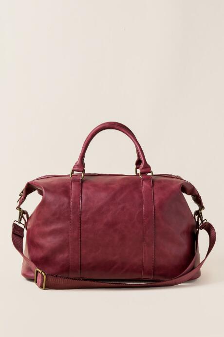 Francesca's Ines Distressed Vegan Leather Weekender Bag - Wine
