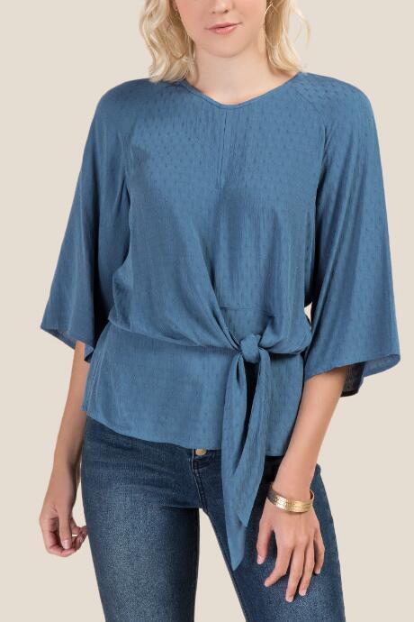 Francesca's Miah Side Tie Blouse - Teal