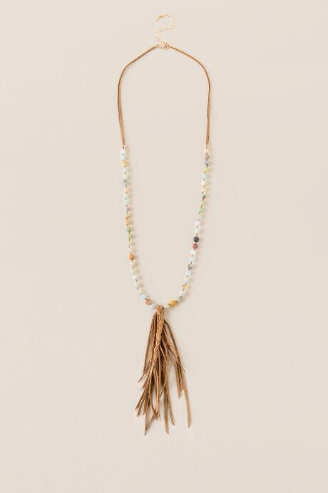 Francesca Inchess Presley Beaded Suede Tassel Pendant - Olive