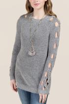 Francesca's Christina Braided Sleeve Sweater - Heather Gray