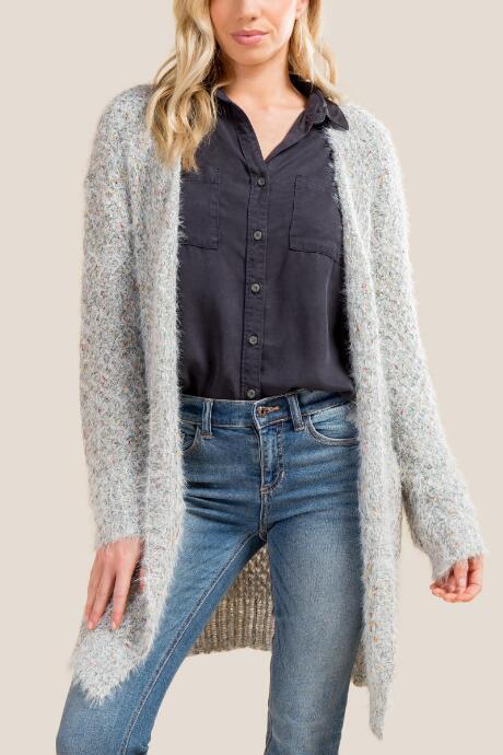 Francesca's Jessica Confetti Eyelash Cardigan - Heather Gray