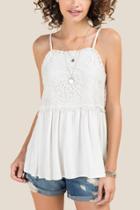 Francesca Inchess Arlene Lace Spaghetti Strap Knit Top - White