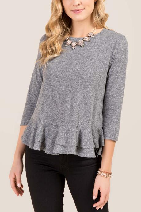 Francesca's Elissa Ruffle Bow Back Top - Gray