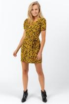 Francesca's Wilona Cheetah Front Tie Dress - Mustard