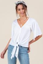 Francesca's Parker Tie Front Tee - White