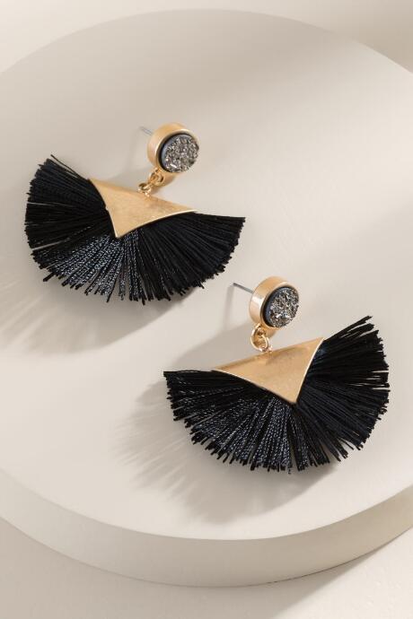 Francesca's Liv Druzy Tassel Drop Earrings - Black