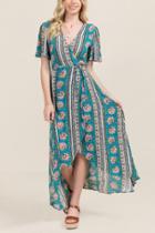 Francesca Inchess Olympia Floral Wrap Dress - Turquoise