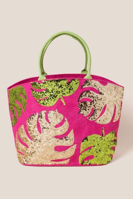 Francesca's Bri Sequin Leaves Tote - Pink