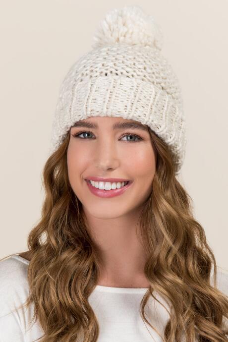 Francesca's Jovanka Pom Knit Beanie - Ivory