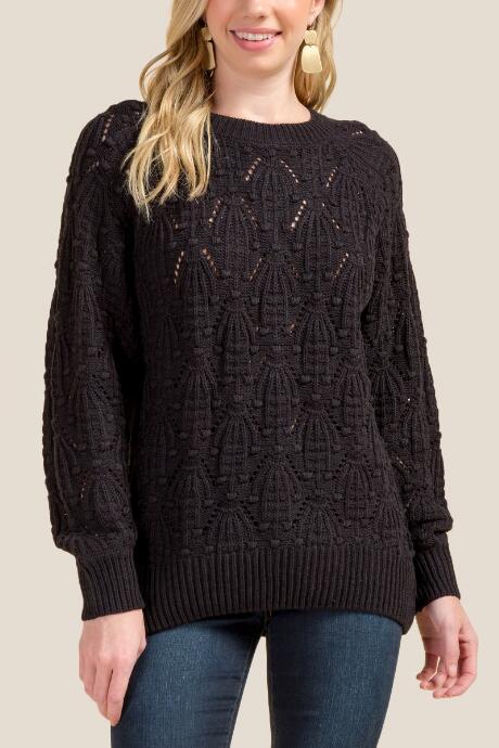 Francesca's Kathleen Pointelle Sweater - Black