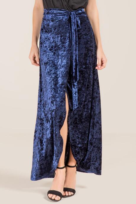 Francesca's Whitney Crushed Velvet Wrap Skirt - Navy