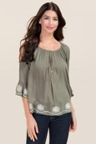 Blue Rain Naomi Cold Shoulder Embroidered Hem Top - Olive