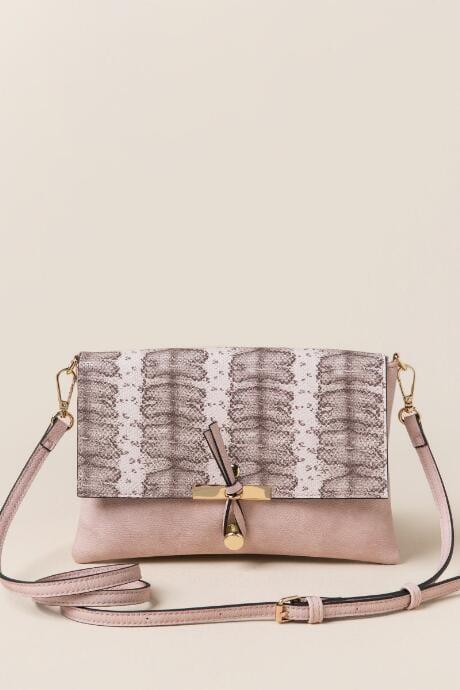 Francesca's Leah Snakeskin Hook Crossbody - Mauve