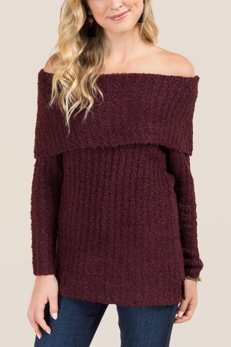 Alya Anasis Off Shoulder Boucle Sweater - Wine