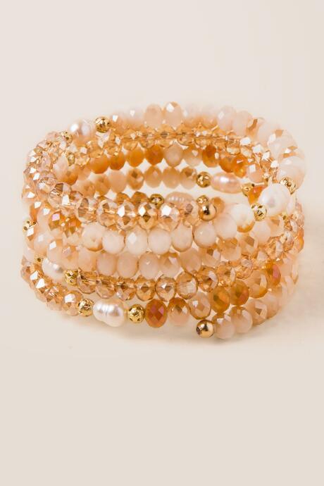 Francesca's Bristol Beaded Coil Bracelet - Crisp Champagne