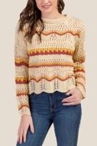 Francesca's Laney Pointelle Striped Sweater - Sand