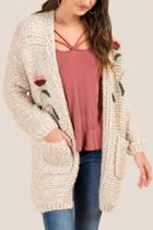 Francesca's Jessica Hand Stitched Embroidered Cardigan - Taupe