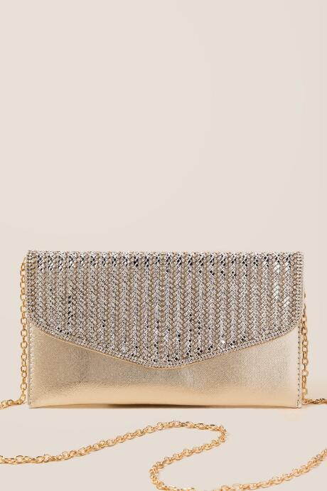 Francesca's Tamarisk Gold Embellished Crossbody Clutch - Gold