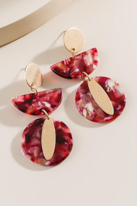 Francesca's Gia Marbled Resin Linear Earrings - Burgundy