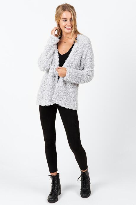 Francesca's Pauletta Popcorn Open Cardigan - Light Gray