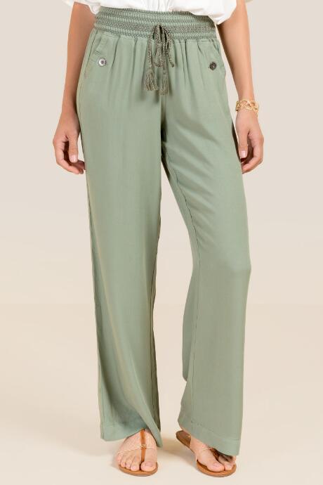 Francesca Inchess Brooke Border Tassel Tie Palazzo Pants - Dark Olive