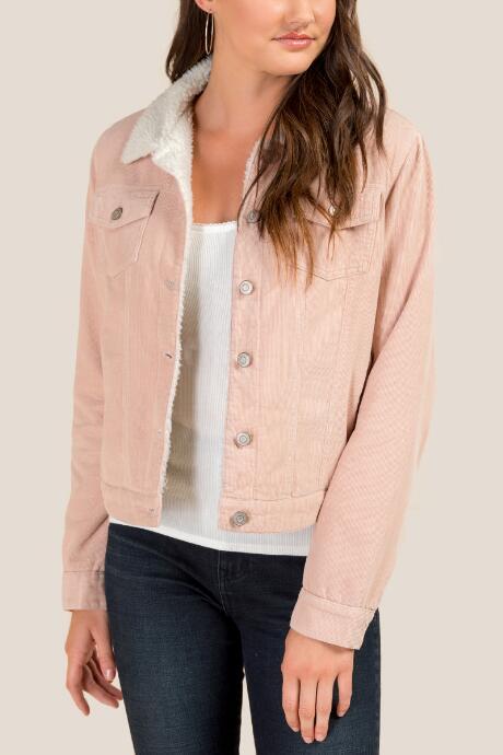 Francesca's Sara Sherpa Lined Corduroy Jacket - Blush