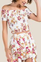Francesca Inchess Fiona Floral Smock Cropped Top - Ivory
