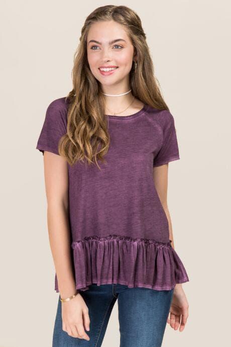Dantelle Marlie Drop Waist Double Ruffle Oil Wash Tee - Purple