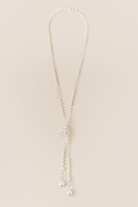 Francesca's Leandra Pearl Beaded Tie Necklace - Pearl