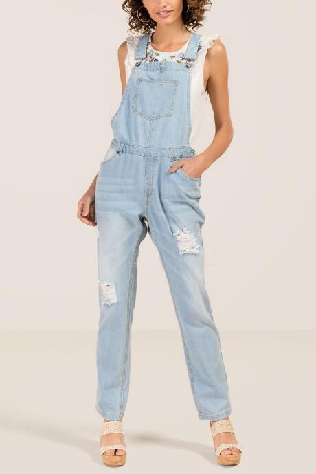 Francesca's Zora Front Pocket Destructed Overalls - Lite
