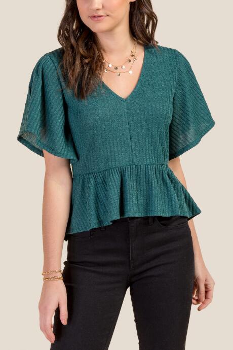 Francesca Inchess Hunter Flutter Sleeve Fashion Top - Forest