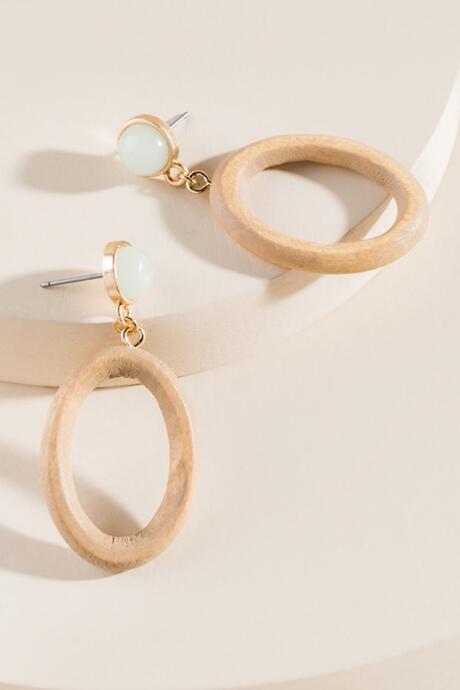 Francesca's Ava Circle Wood Drop Earrings - Ivory